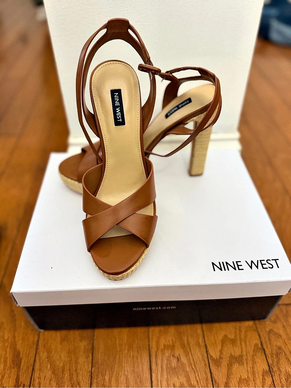 Nine West Brown Strappy Platform Heels Like New